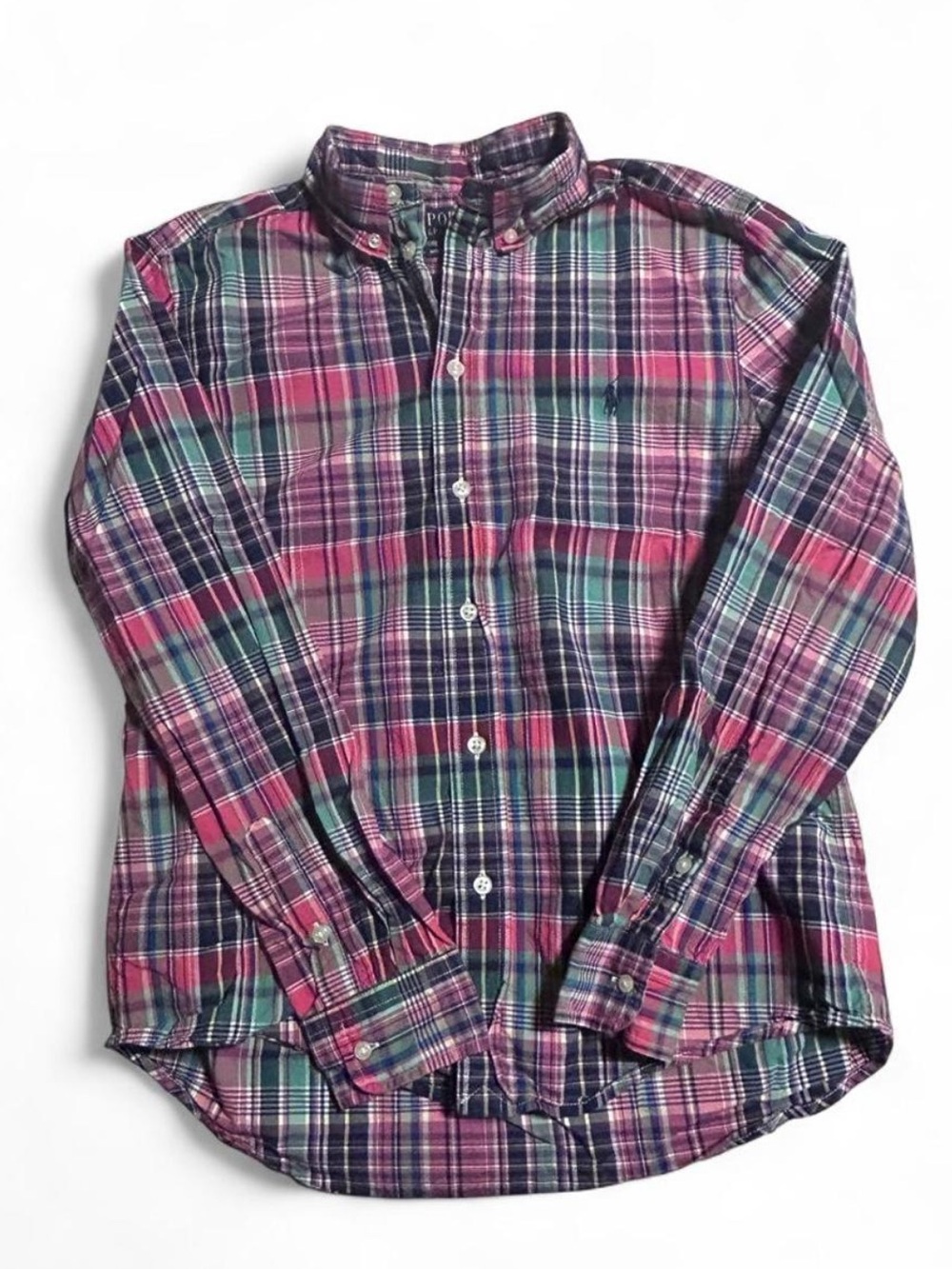 Polo by Ralph Lauren Kids Pink, Green & Navy Plaid Button-Down Shirt - Size L